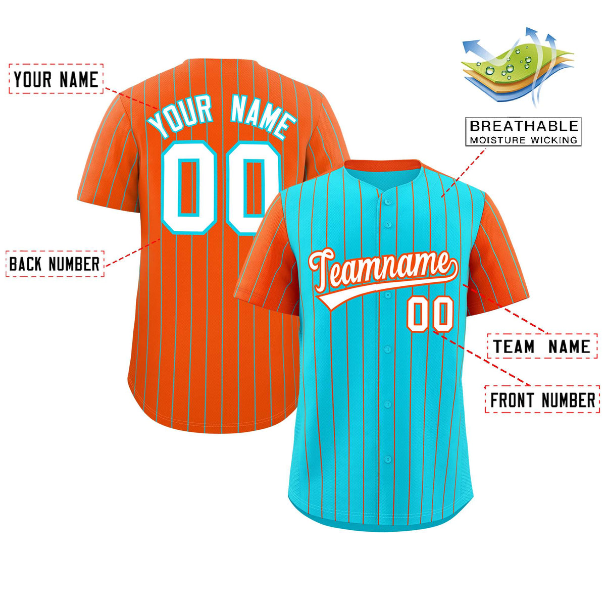 Custom Sky Blue Orange Pinstripe Personalized Raglan Sleeves Authentic Baseball Jersey Limited
