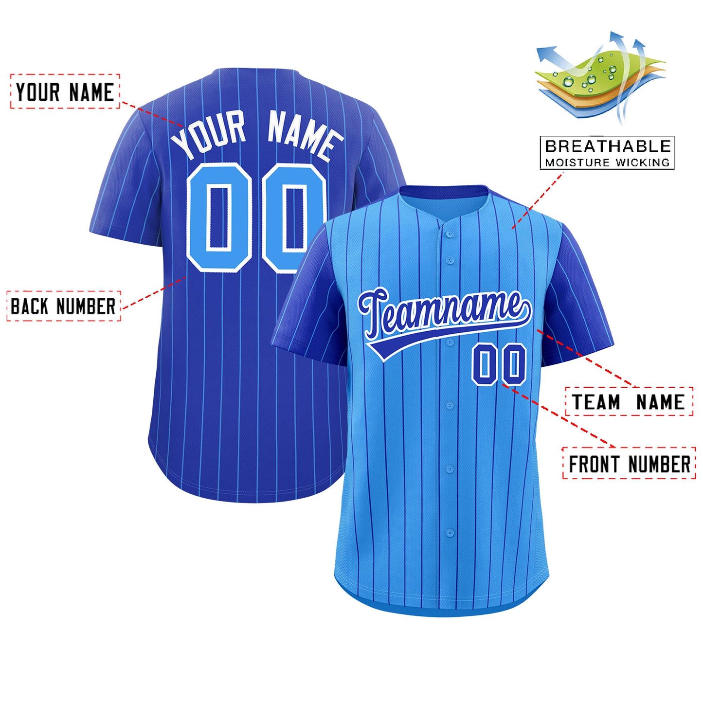 Custom Powder Blue Royal Pinstripe Personalized Raglan Sleeves Authentic Baseball Jersey Limited