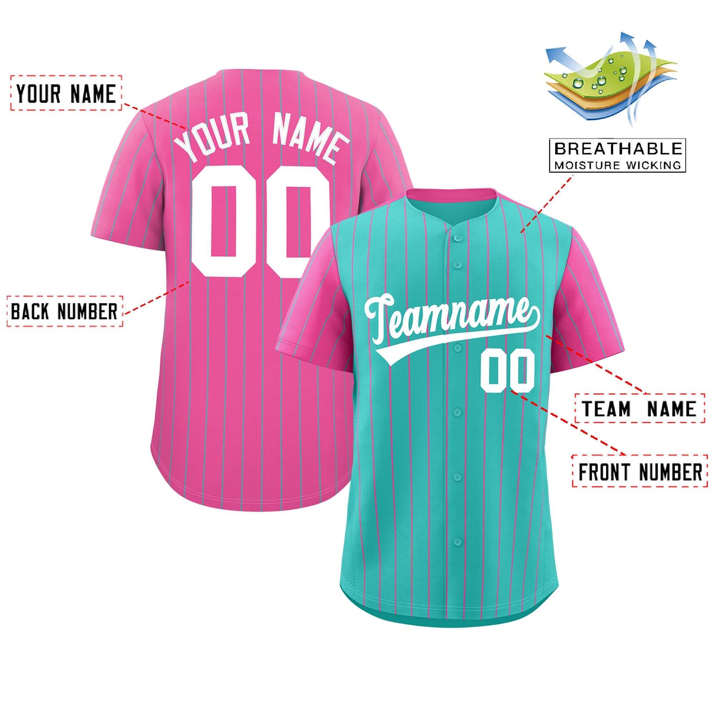Custom Bright Green Pink Pinstripe Personalized Raglan Sleeves Authentic Baseball Jersey Limited
