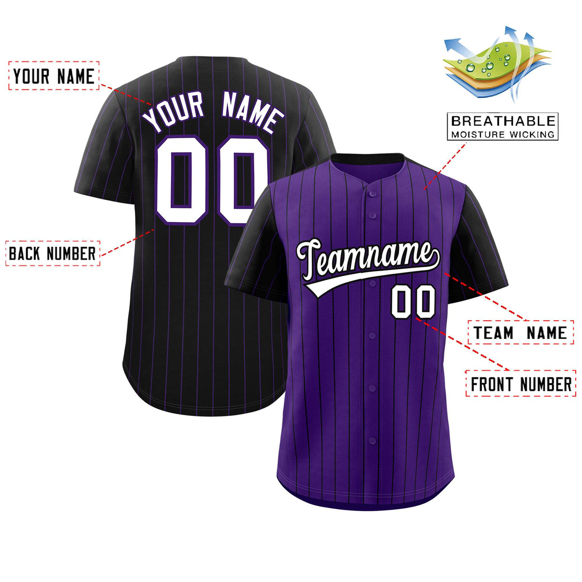 Custom Purple Black Pinstripe Personalized Raglan Sleeves Authentic Baseball Jersey Limited