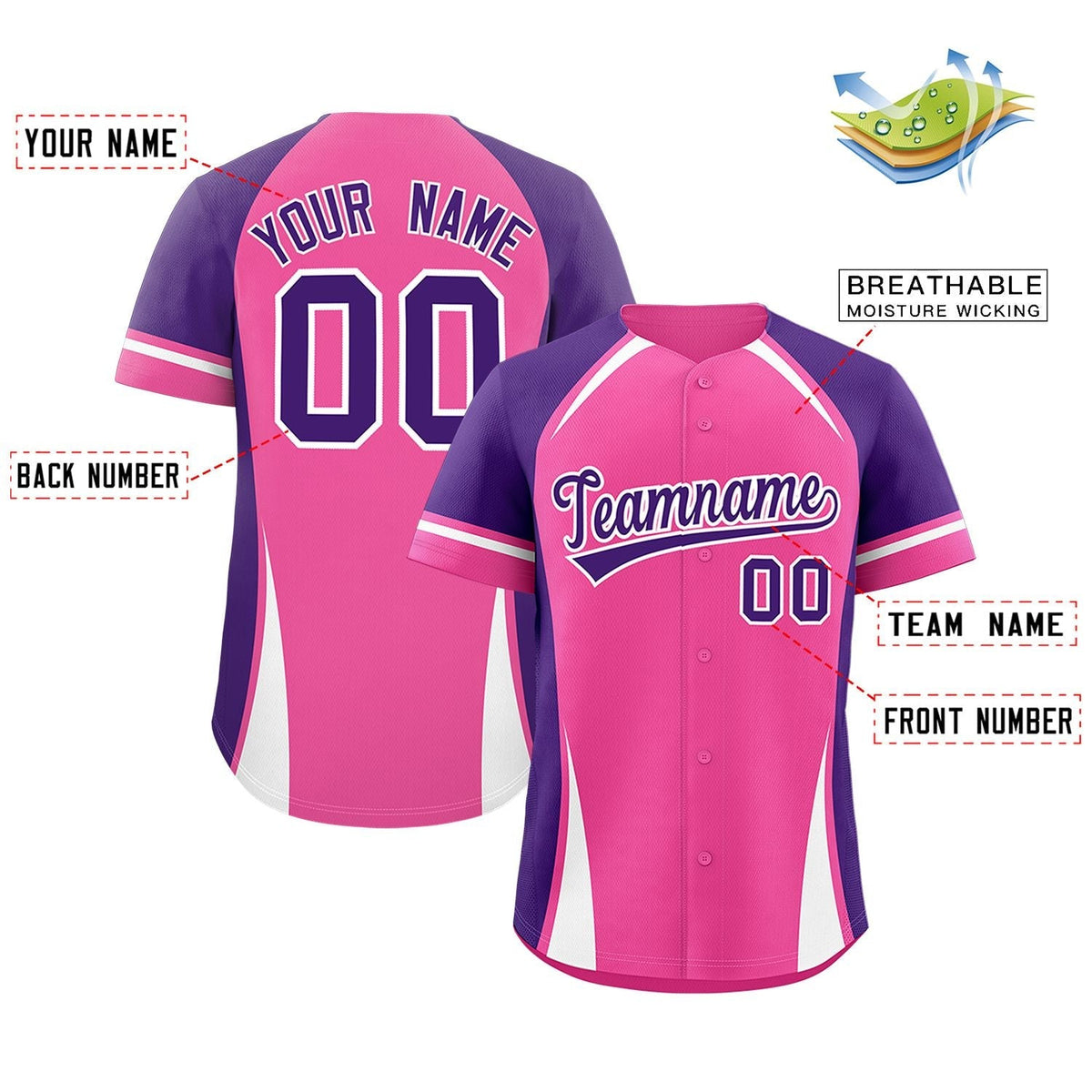 Custom Pink Purple-White Personalized Color Block Authentic Baseball Jersey Limited