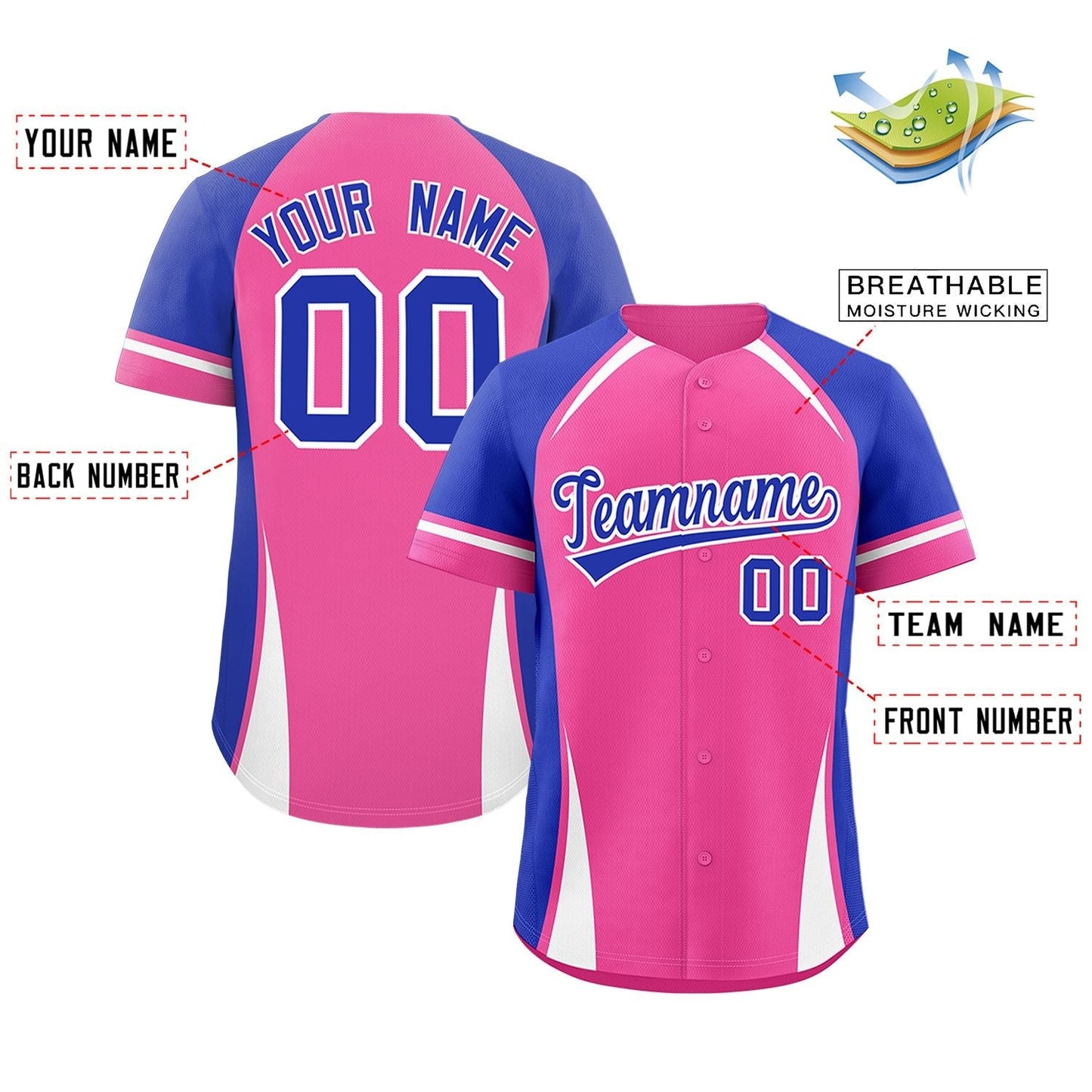 Custom Pink Royal-White Personalized Color Block Authentic Baseball Jersey Limited