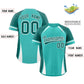 Custom Light Green Aqua-White Personalized Color Block Authentic Baseball Jersey Limited