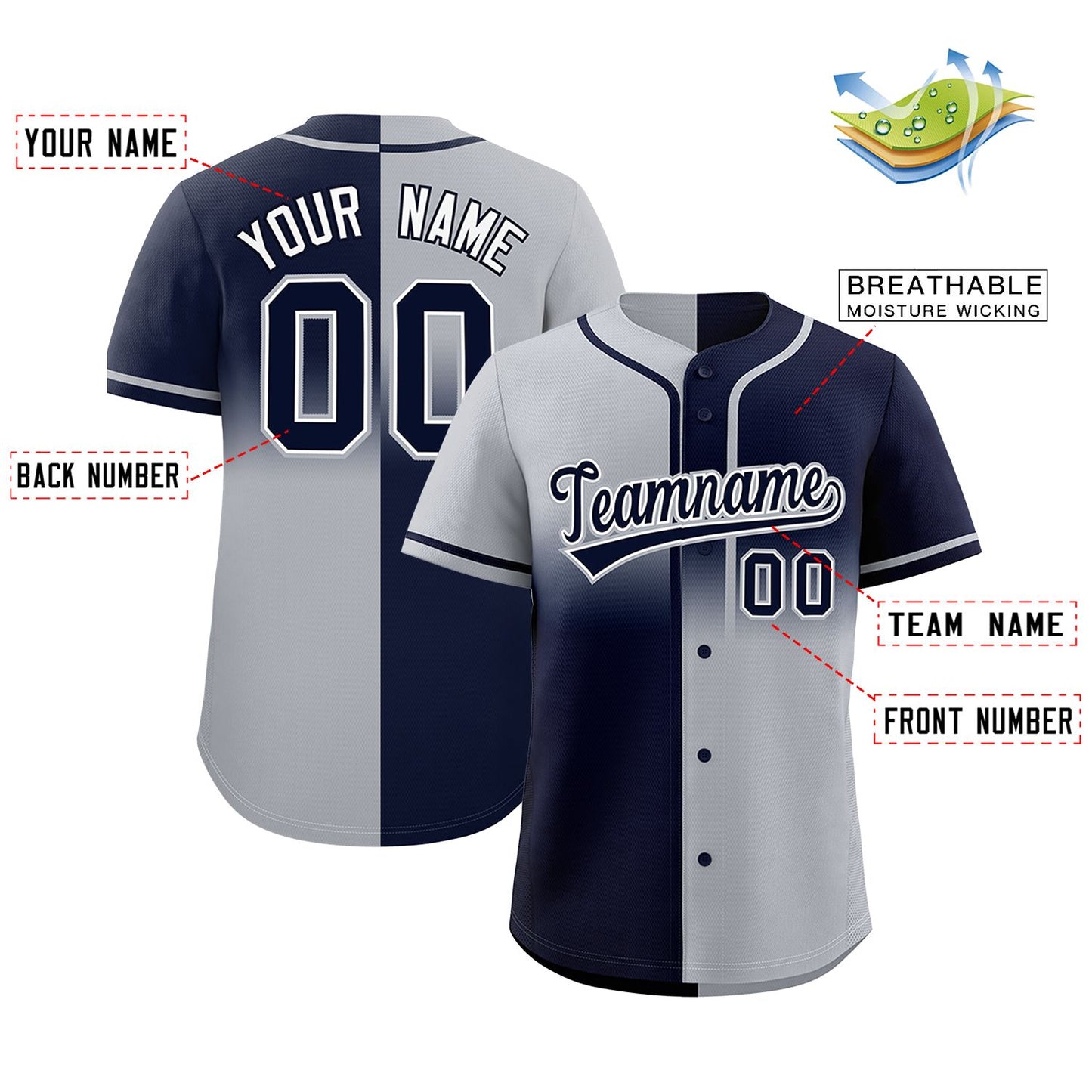 Custom Navy Gray Personalized Symmetrical Gradient Design Authentic Baseball Jersey Limited