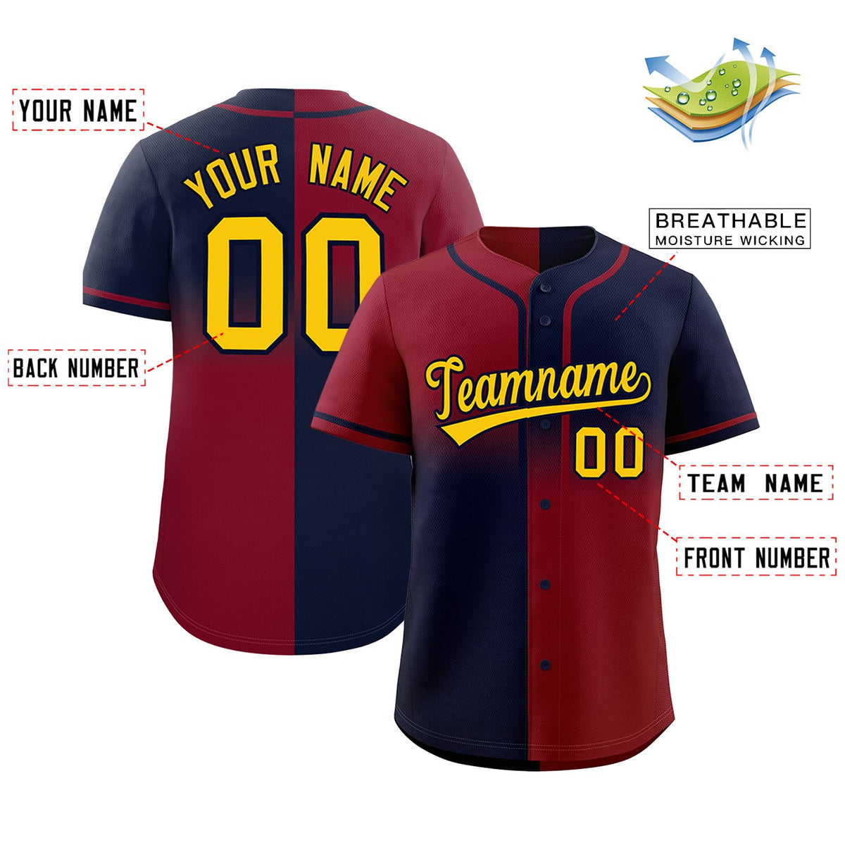 Custom Navy Crimson Personalized Symmetrical Gradient Design Authentic Baseball Jersey Limited