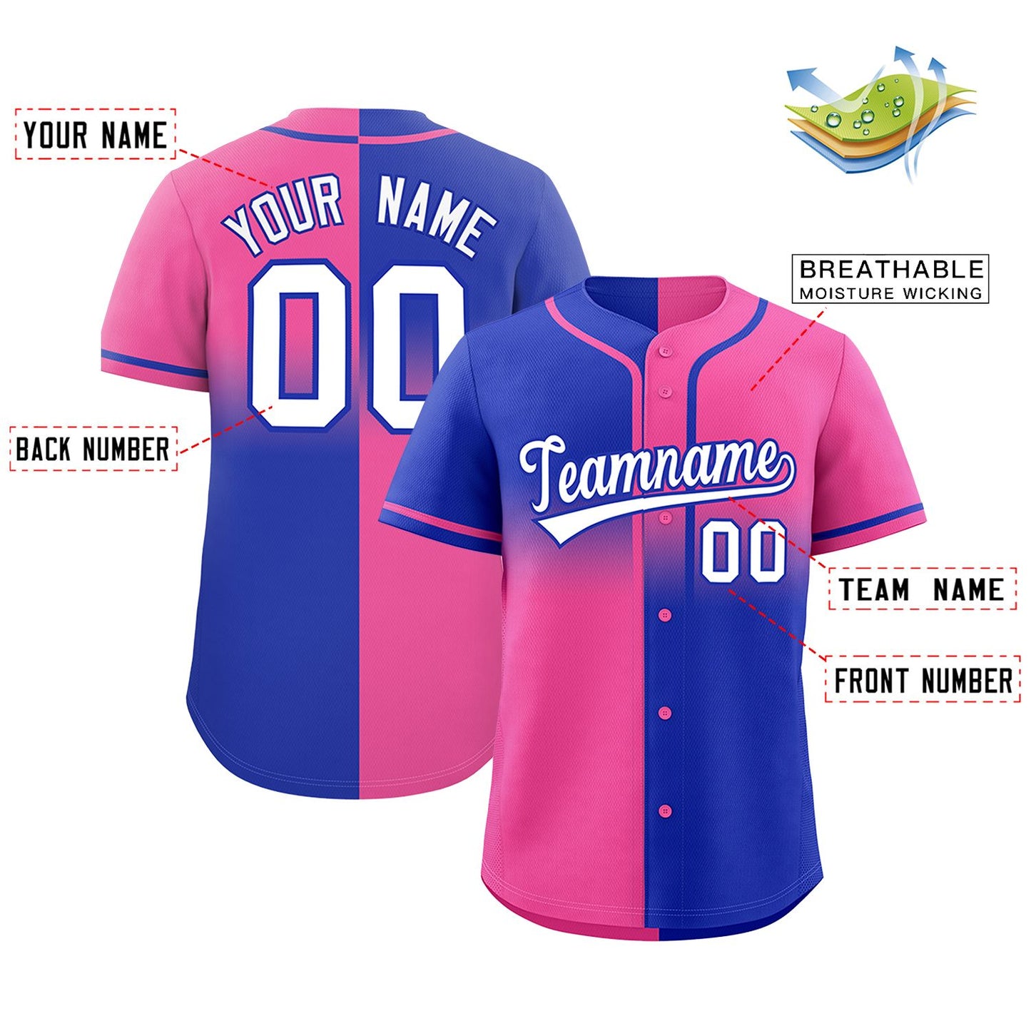 Custom Pink Royal Personalized Symmetrical Gradient Design Authentic Baseball Jersey Limited