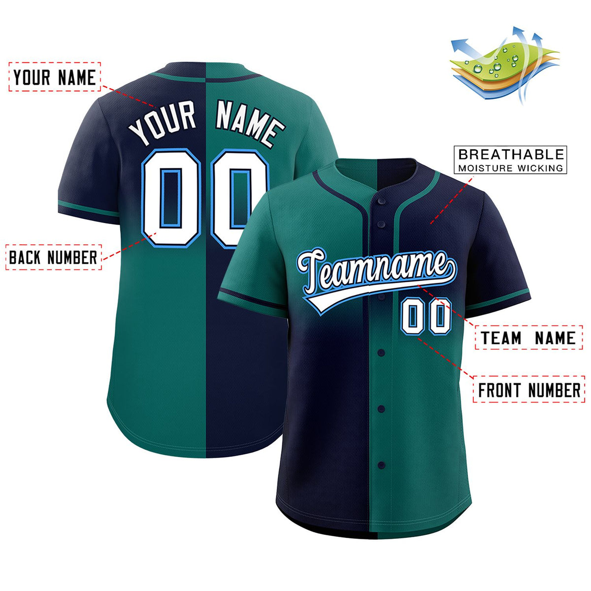 Custom Navy Aqua Personalized Symmetrical Gradient Design Authentic Baseball Jersey Limited