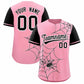 Custom Light Pink Black Spider Web Pattern Raglan Sleeves Authentic Baseball Jersey