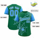 Custom Kelly Green Powder Blue Spider Web Pattern Raglan Sleeves Authentic Baseball Jersey Limited