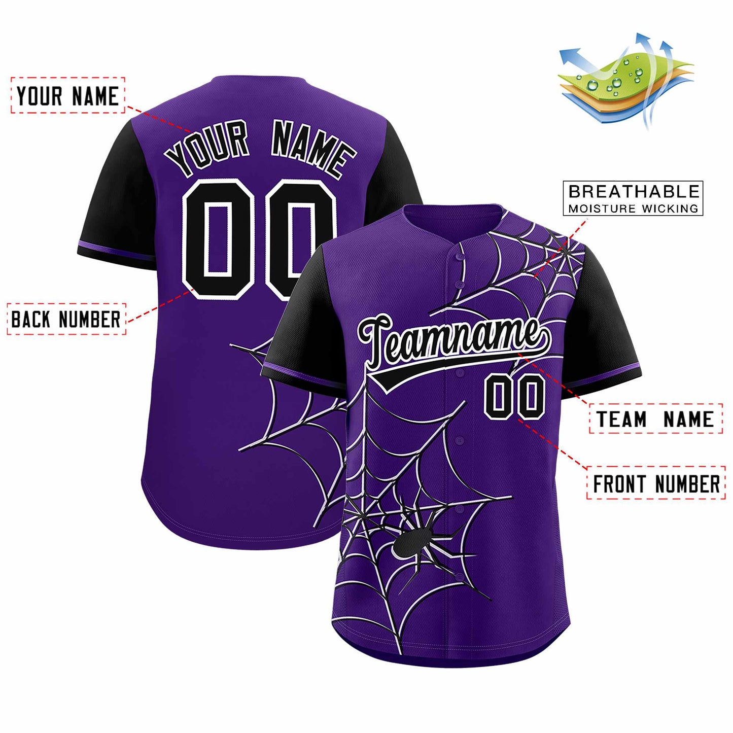 Custom Purple Black Spider Web Pattern Raglan Sleeves Authentic Baseball Jersey Limited