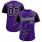 Custom Purple Black Spider Web Pattern Raglan Sleeves Authentic Baseball Jersey