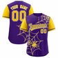 Custom Purple Gold Spider Web Pattern Raglan Sleeves Authentic Baseball Jersey