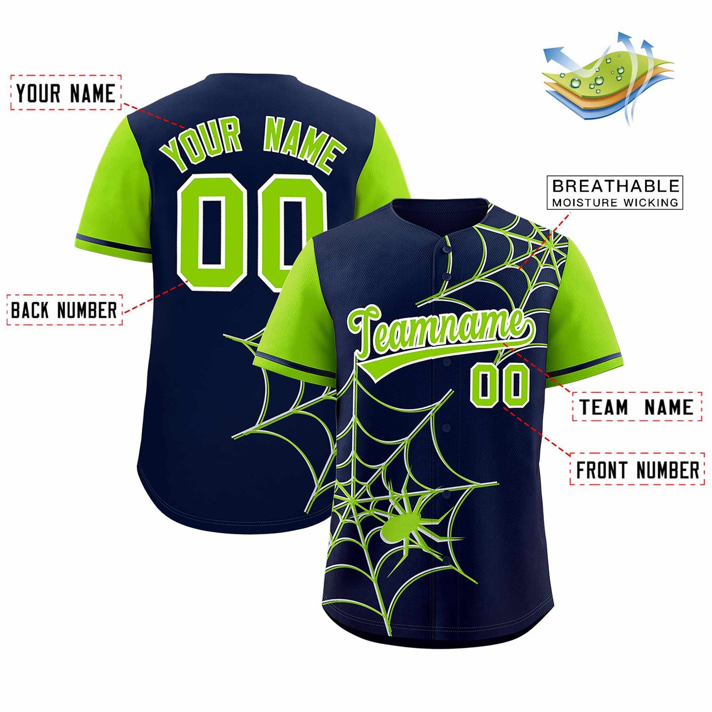 Custom Navy Neon Green Spider Web Pattern Raglan Sleeves Authentic Baseball Jersey Limited