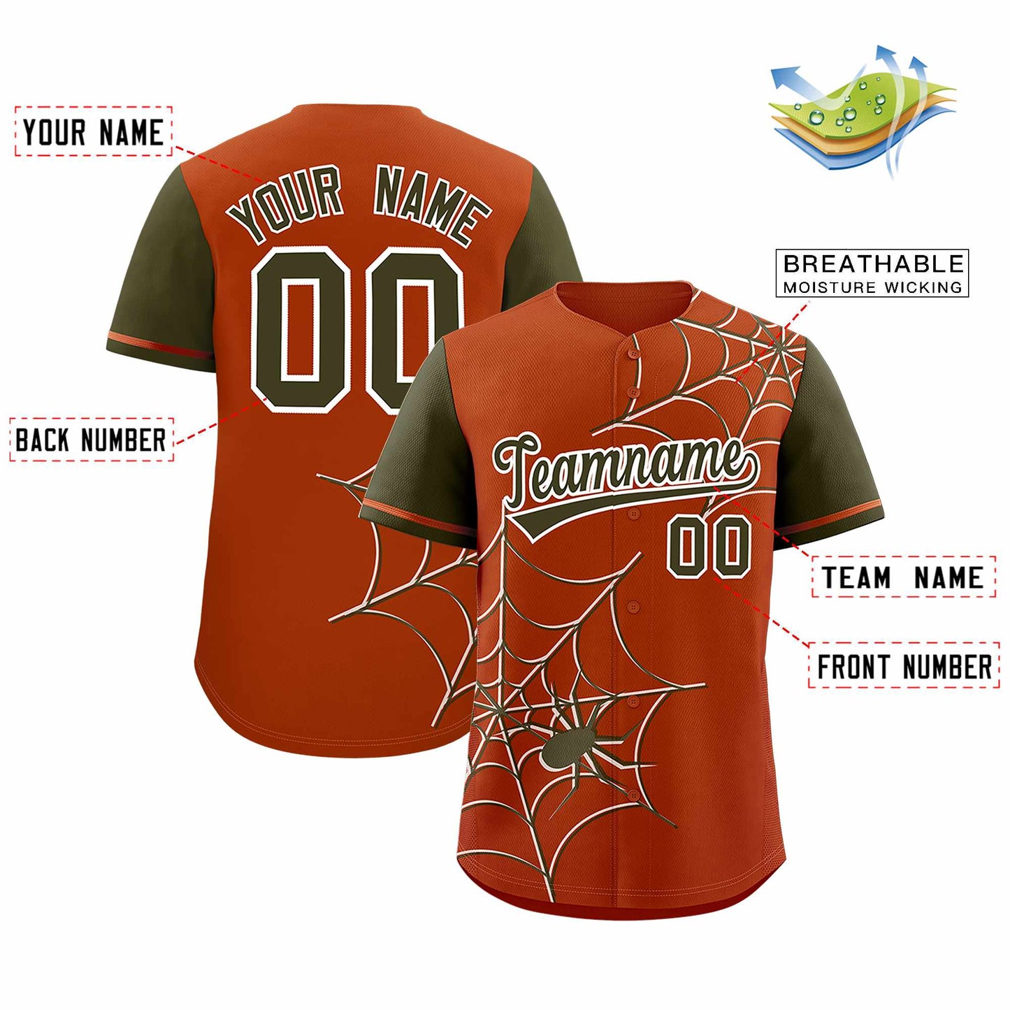 Custom Texas Orange Olive Spider Web Pattern Raglan Sleeves Authentic Baseball Jersey Limited