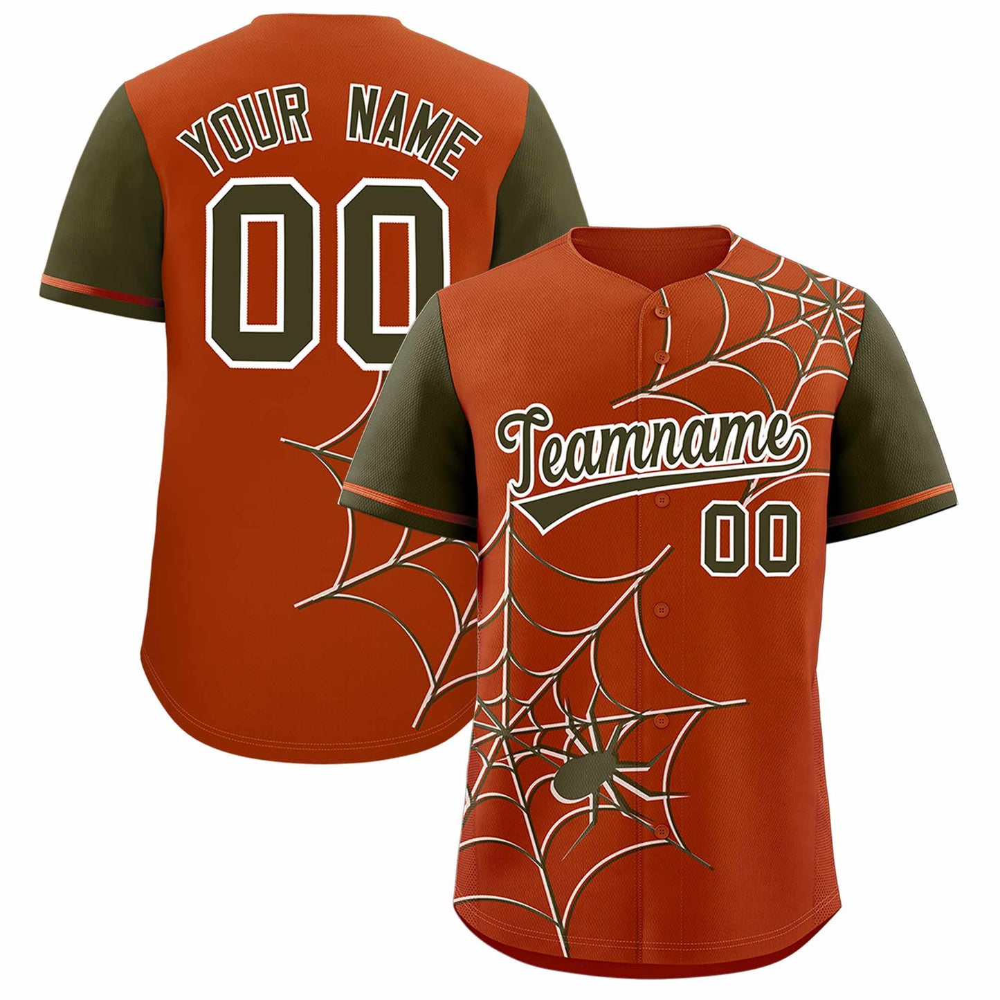Custom Texas Orange Olive Spider Web Pattern Raglan Sleeves Authentic Baseball Jersey