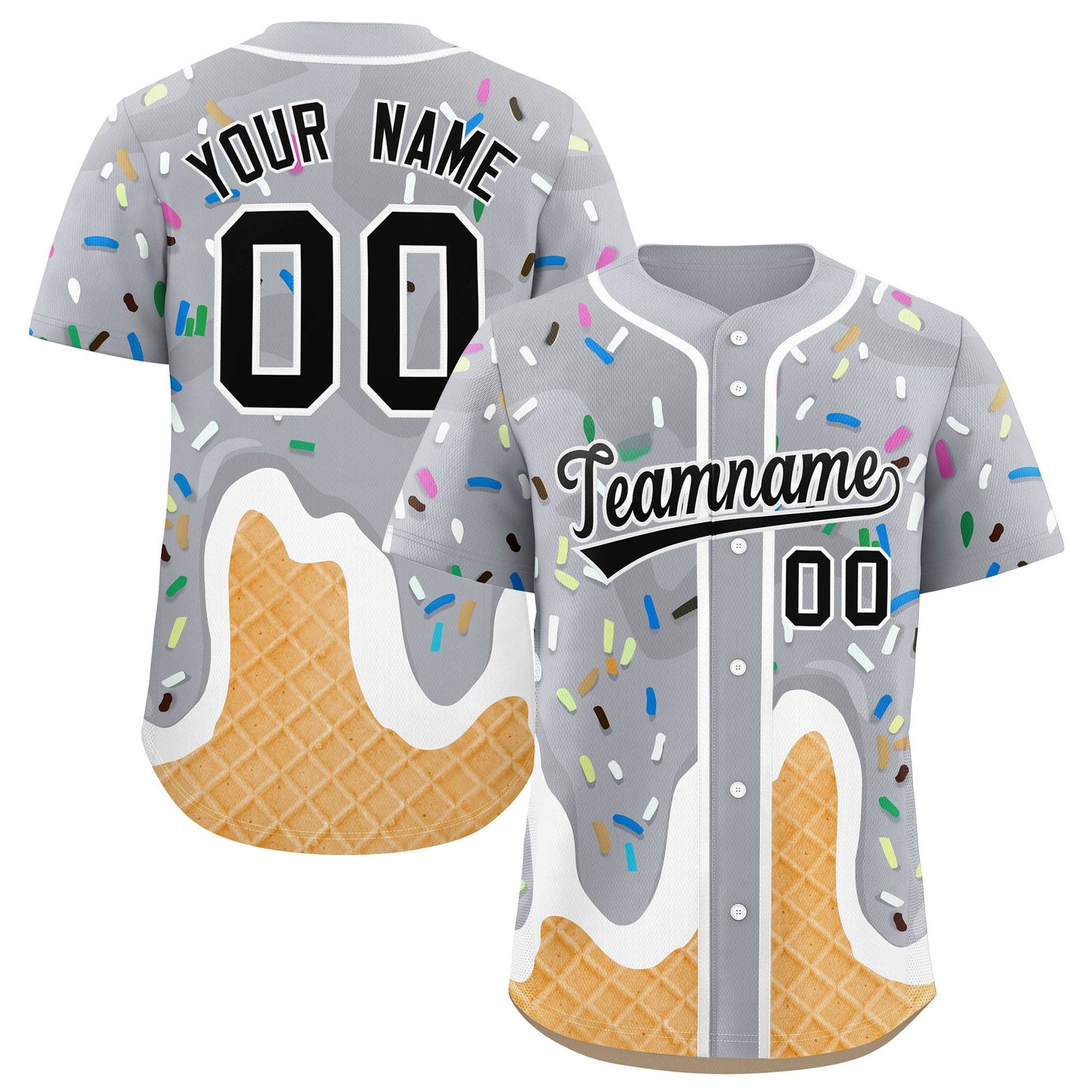 Custom Gray Ice Cream Cone Graffiti Pattern Fashion Authentic Baseball Jersey