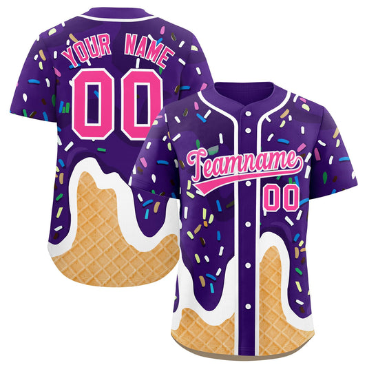 Custom Purple Ice Cream Cone Graffiti Pattern Fashion Authentic Baseball Jersey
