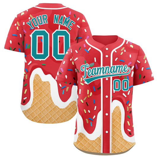 Custom Light Red Ice Cream Cone Graffiti Pattern Fashion Authentic Baseball Jersey