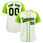 Custom White Neon Green Stripe Fashion Raglan Sleeves Authentic Baseball Jersey