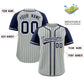 Custom Gray Navy Stripe Fashion Raglan Sleeves Authentic Baseball Jersey Limited