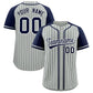 Custom Gray Navy Stripe Fashion Raglan Sleeves Authentic Baseball Jersey