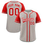 Custom Gray Red Stripe Fashion Raglan Sleeves Authentic Baseball Jersey