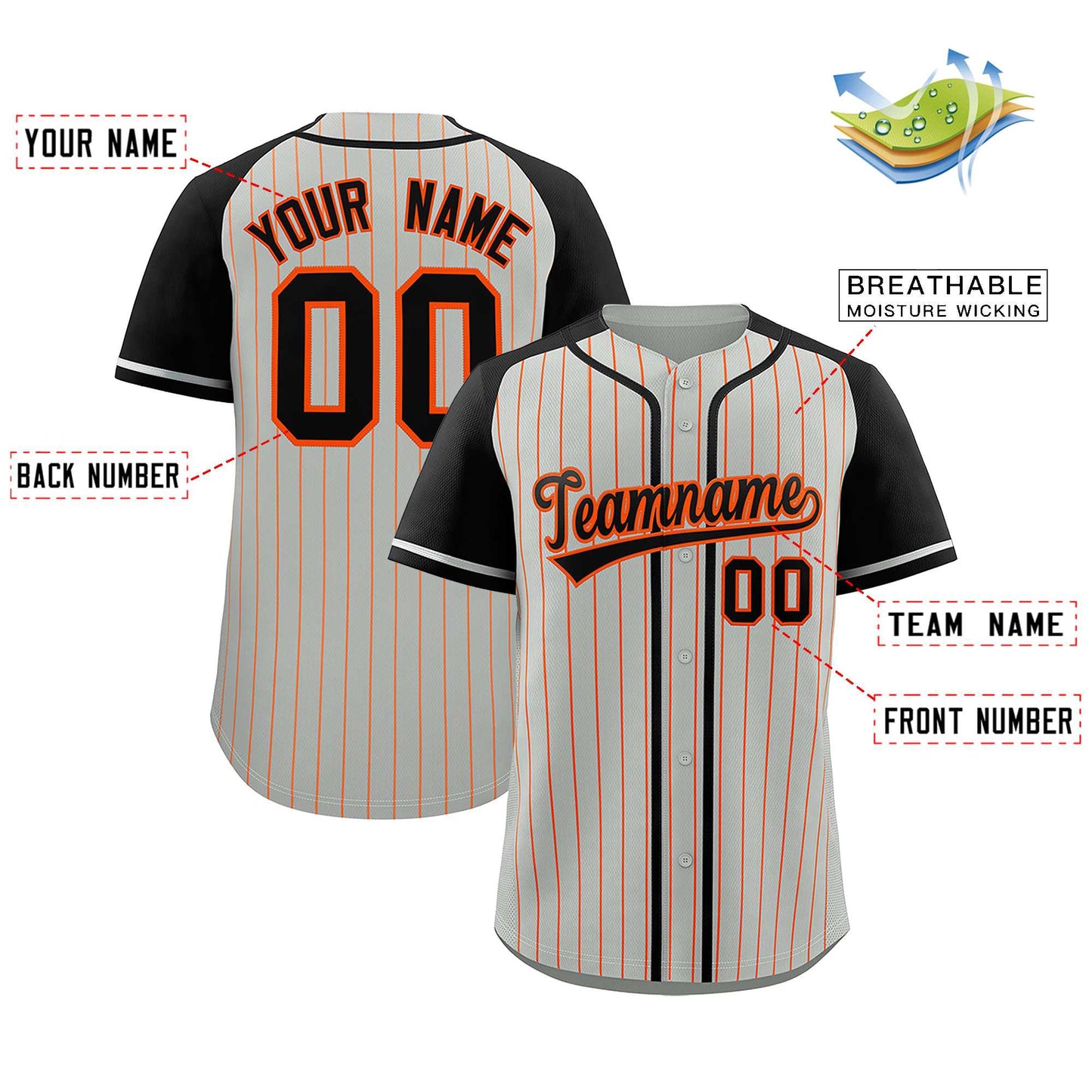 Custom Gray Black Stripe Fashion Raglan Sleeves Authentic Baseball Jersey Limited