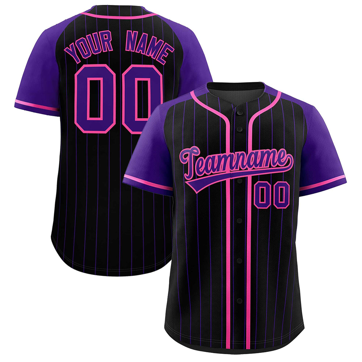 Custom Black Purple Stripe Fashion Raglan Sleeves Authentic Baseball Jersey