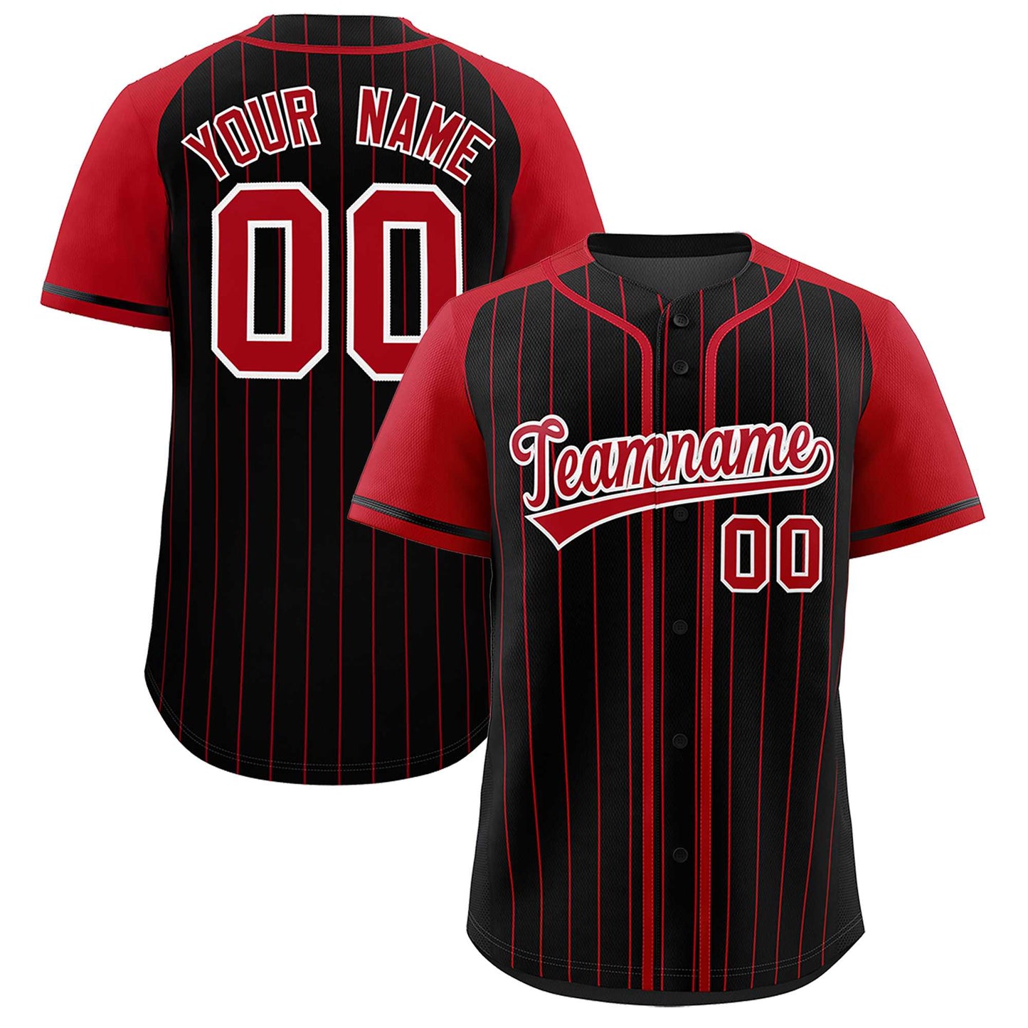 Custom Black Red Stripe Fashion Raglan Sleeves Authentic Baseball Jersey