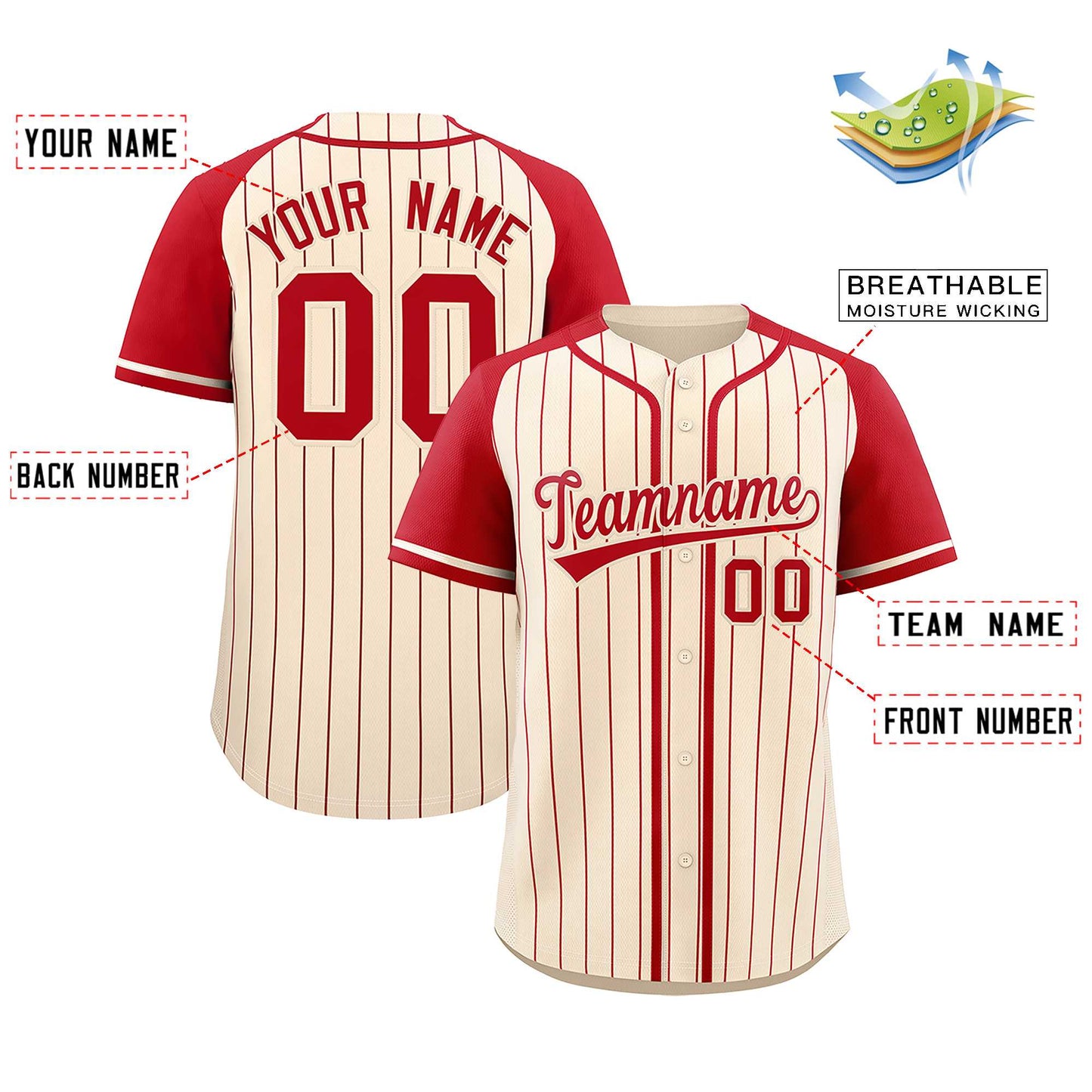 Custom Cream Red Stripe Fashion Raglan Sleeves Authentic Baseball Jersey Limited