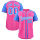 Custom Pink Powder Blue Stripe Fashion Raglan Sleeves Authentic Baseball Jersey