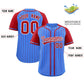 Custom Powder Blue Red Stripe Fashion Raglan Sleeves Authentic Baseball Jersey Limited