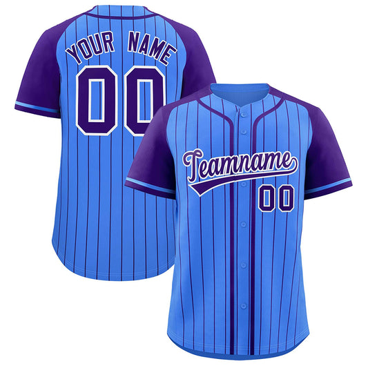 Custom Powder Blue Purple Stripe Fashion Raglan Sleeves Authentic Baseball Jersey