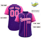 Custom Purple Pink Stripe Fashion Raglan Sleeves Authentic Baseball Jersey Limited