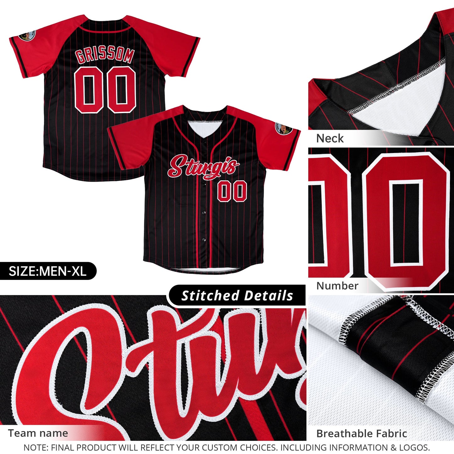 Custom Black Red Stripe Fashion Raglan Sleeves Authentic Baseball Jersey Limited