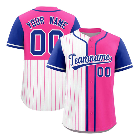 Custom White Pink and Royal Pinstripe Personalized Raglan Sleeves Authentic Baseball Jersey