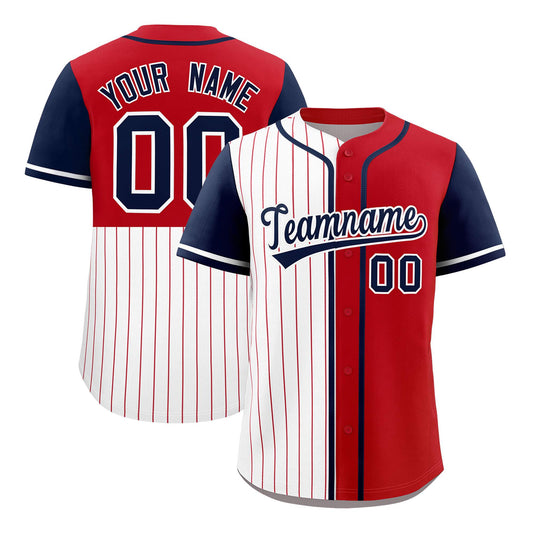 Custom White Red and Navy Pinstripe Personalized Raglan Sleeves Authentic Baseball Jersey