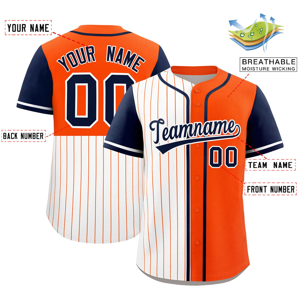 Custom White Orange and Navy Pinstripe Personalized Raglan Sleeves Authentic Baseball Jersey Limited