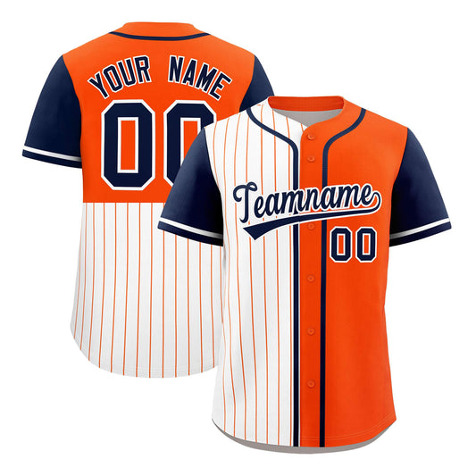 Custom White Orange and Navy Pinstripe Personalized Raglan Sleeves Authentic Baseball Jersey
