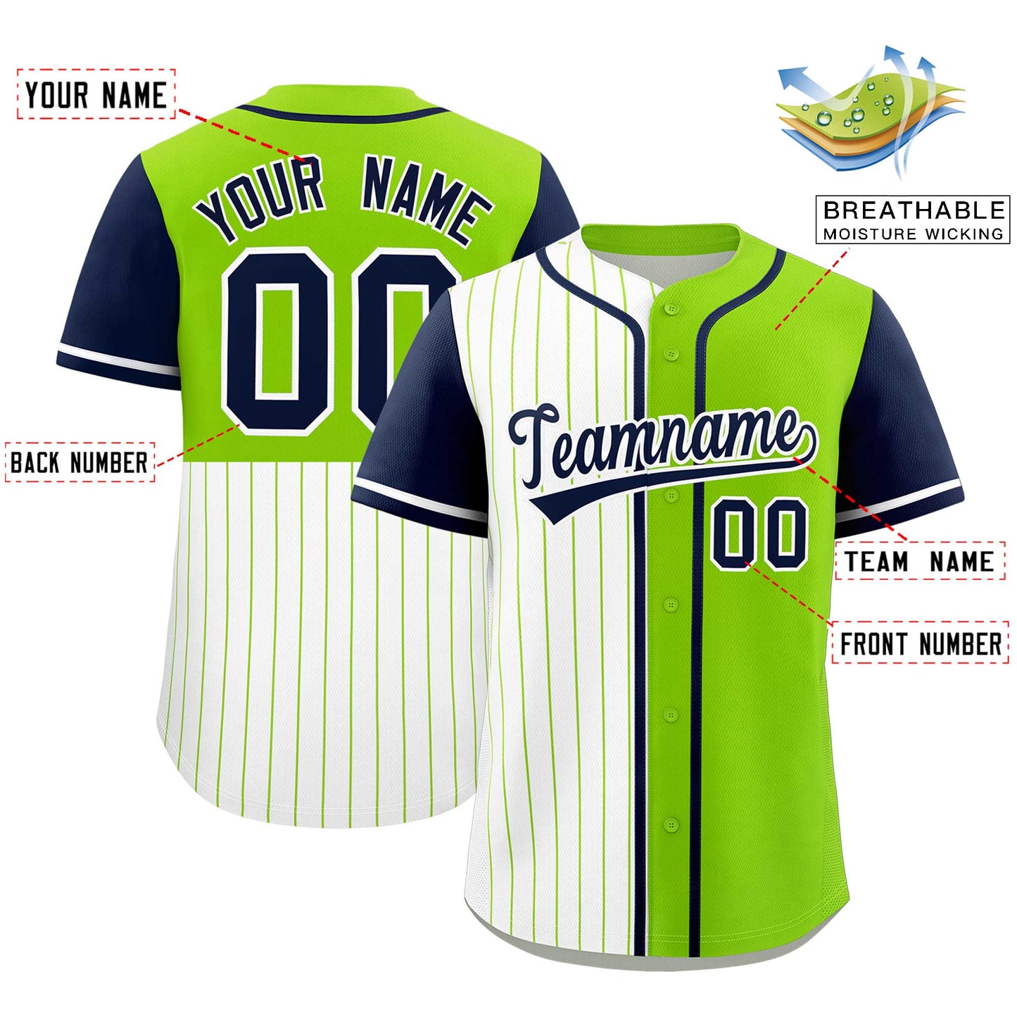 Custom White Neon Green and Navy Pinstripe Personalized Raglan Sleeves Authentic Baseball Jersey Limited