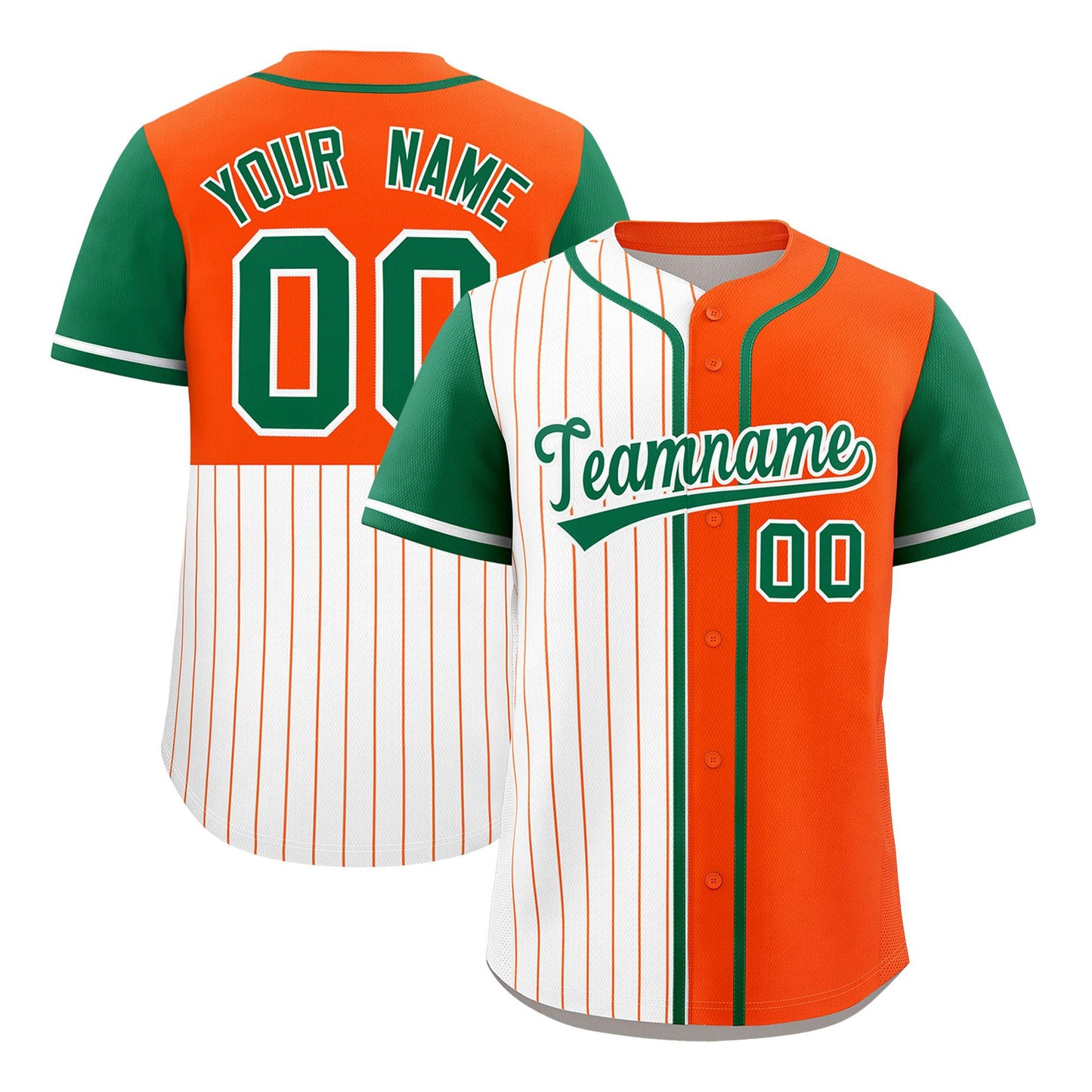 Custom White Orange and Kelly Green Pinstripe Personalized Raglan Sleeves Authentic Baseball Jersey