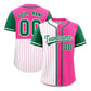 Custom White Pink and Kelly Green Pinstripe Personalized Raglan Sleeves Authentic Baseball Jersey