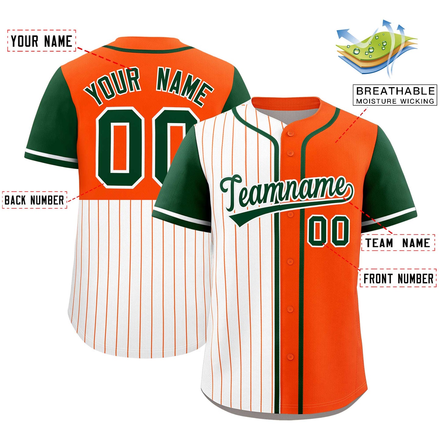Custom White Orange and Green Pinstripe Personalized Raglan Sleeves Authentic Baseball Jersey Limited