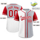 Custom White Gray and Red Pinstripe Personalized Raglan Sleeves Authentic Baseball Jersey Limited