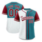 Custom White Teal and Crimson Pinstripe Personalized Raglan Sleeves Authentic Baseball Jersey