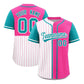 Custom White Pink and Aqua Pinstripe Personalized Raglan Sleeves Authentic Baseball Jersey