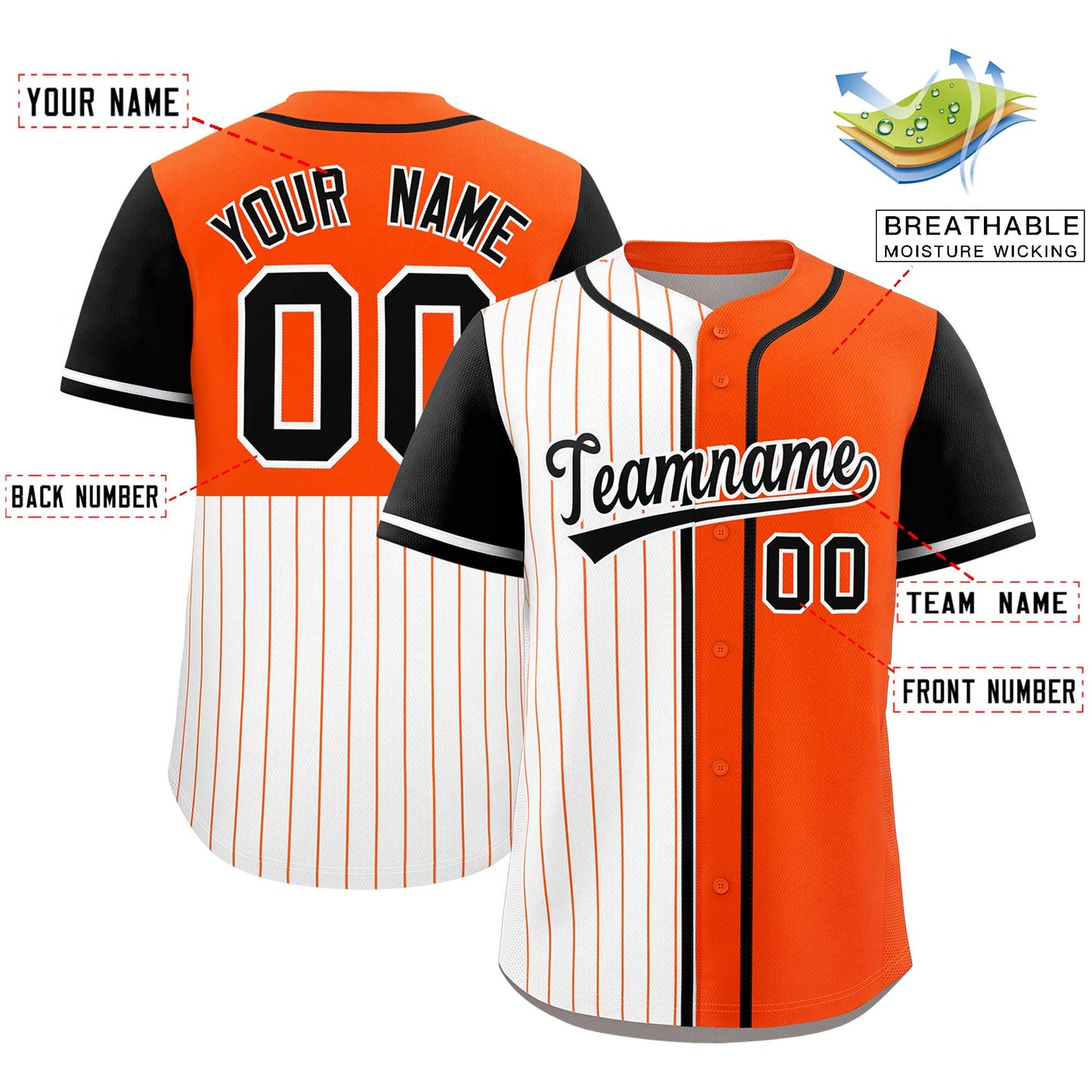 Custom White Orange and Black Pinstripe Personalized Raglan Sleeves Authentic Baseball Jersey Limited