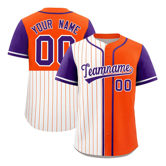 Custom White Orange and Purple Pinstripe Personalized Raglan Sleeves Authentic Baseball Jersey