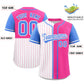 Custom White Pink and Powder Blue Pinstripe Personalized Raglan Sleeves Authentic Baseball Jersey Limited