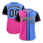 Custom Pink Powder Blue and Black Pinstripe Personalized Raglan Sleeves Authentic Baseball Jersey